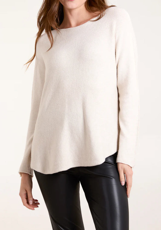 Boat Neck Raw Edge Jumper in Stone