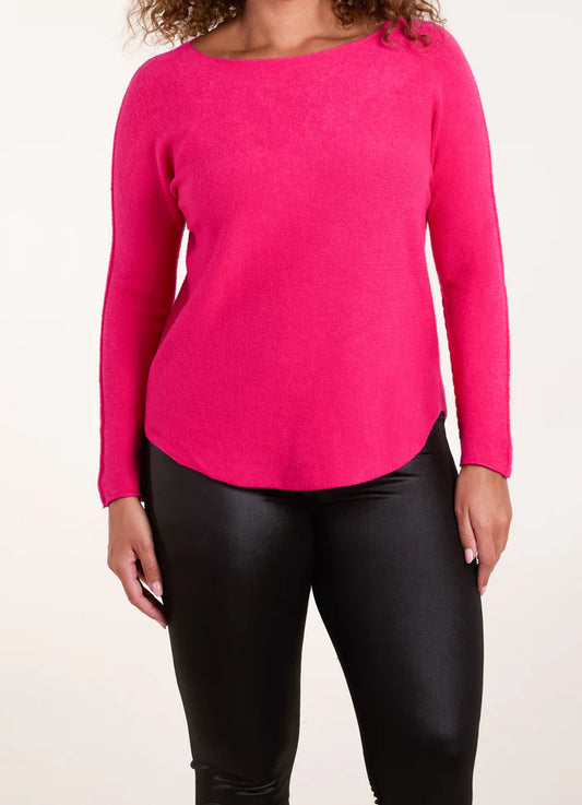 Boat Neck Raw Edge Jumper in Pink