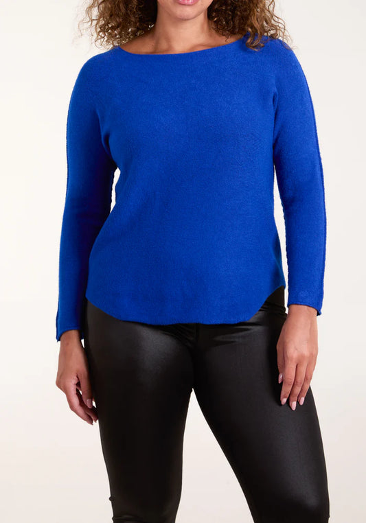 Boat Neck Raw Edge Jumper in Royal Blue