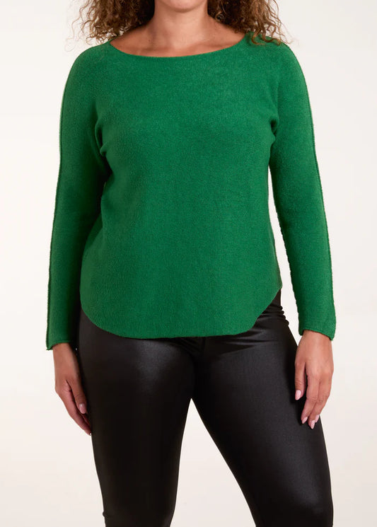 Boat neck raw edge jumper in Green