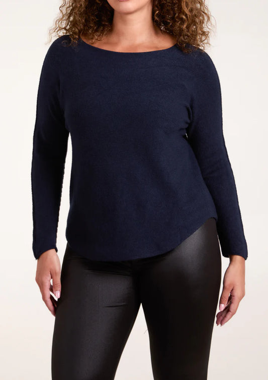 Boat Neck Raw Edge Jumper in Navy