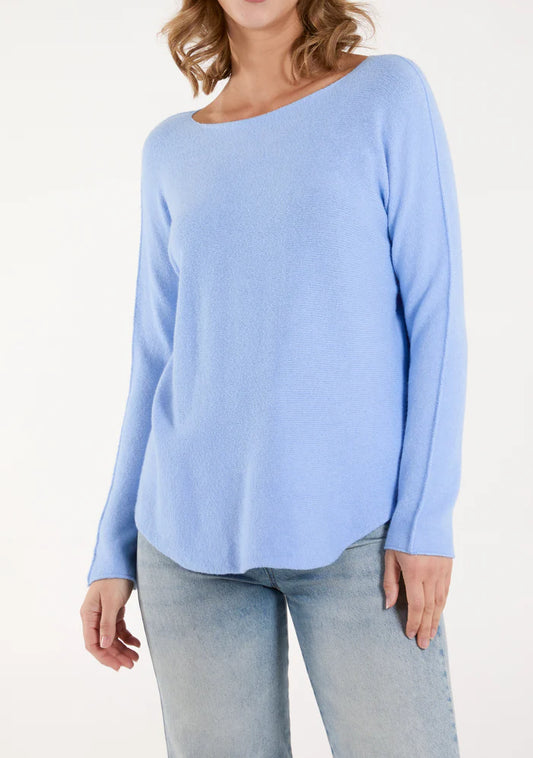 Boat Neck Raw Edge Jumper in Pale Blue