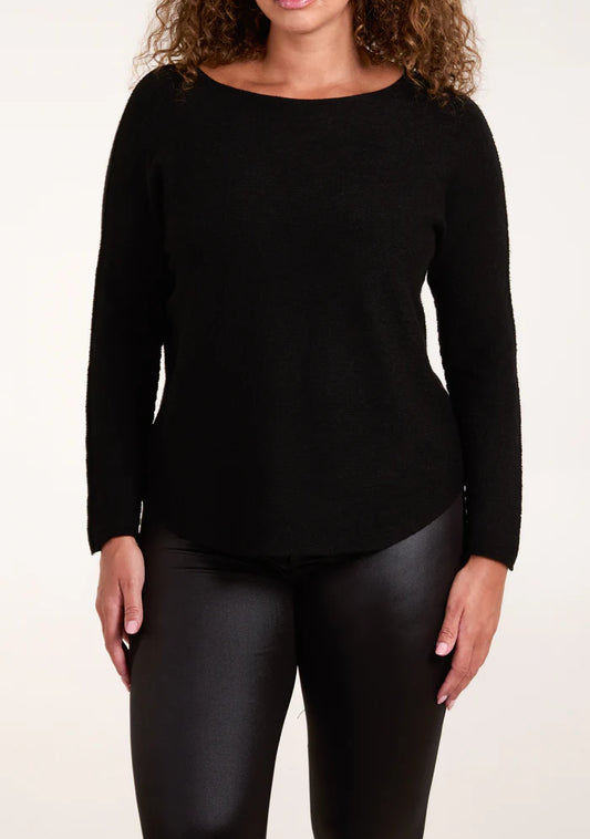 Boat Neck Raw Edge Jumper in Black