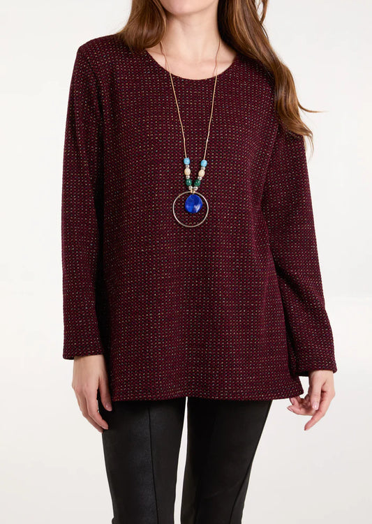 Lurex long sleeved top in Wine