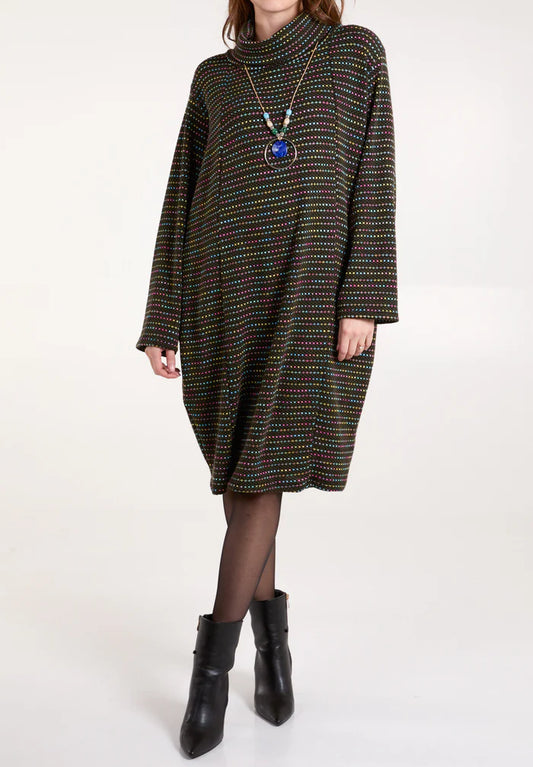 Speckled knit roll neck dress in Khaki