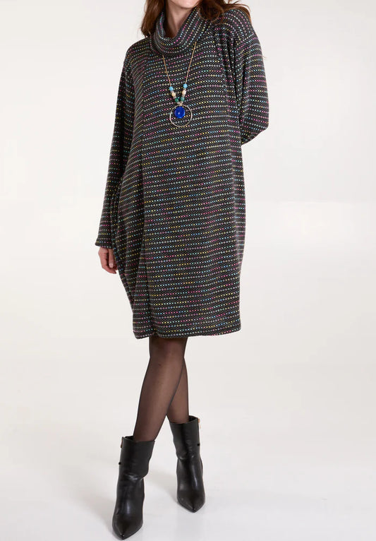 Speckled knit roll neck dress in Charcoal