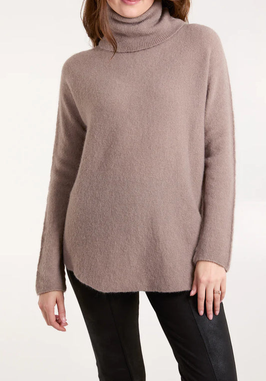 Roll neck soft touch jumper in Mocha