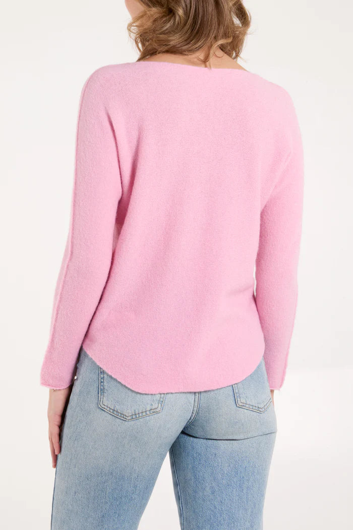 Soft touch v neck jumper in Pink