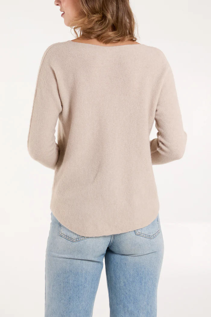 Soft touch v neck jumper in Stone