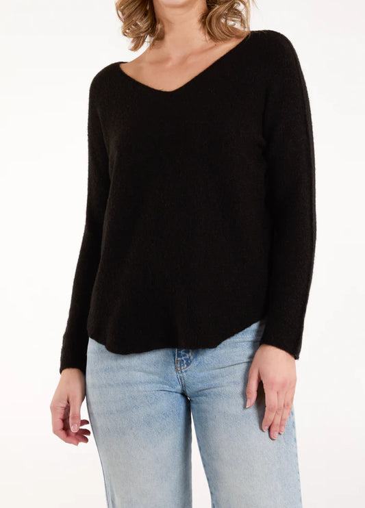 Soft touch v neck jumper in Black