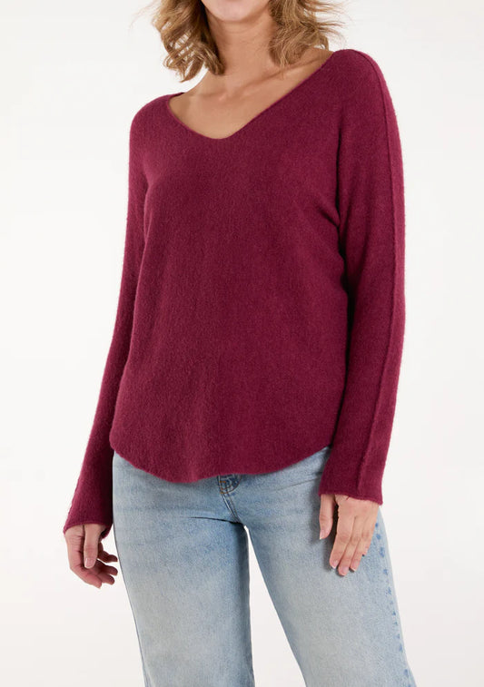 Soft touch v neck jumper in Aubergine