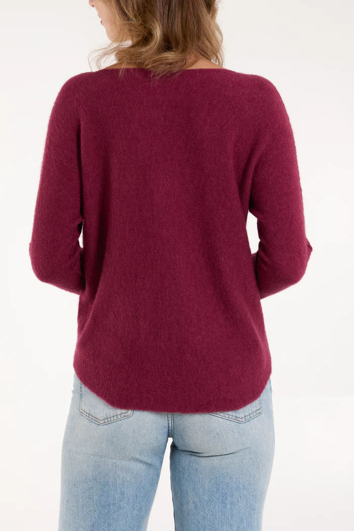 Soft touch v neck jumper in Aubergine