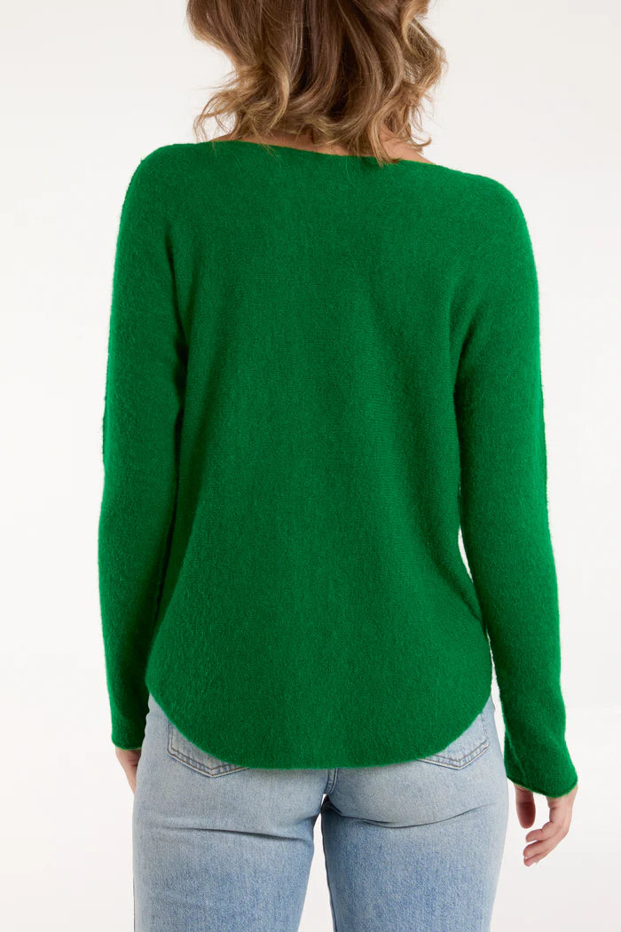 Soft touch v neck jumper in Emerald Green