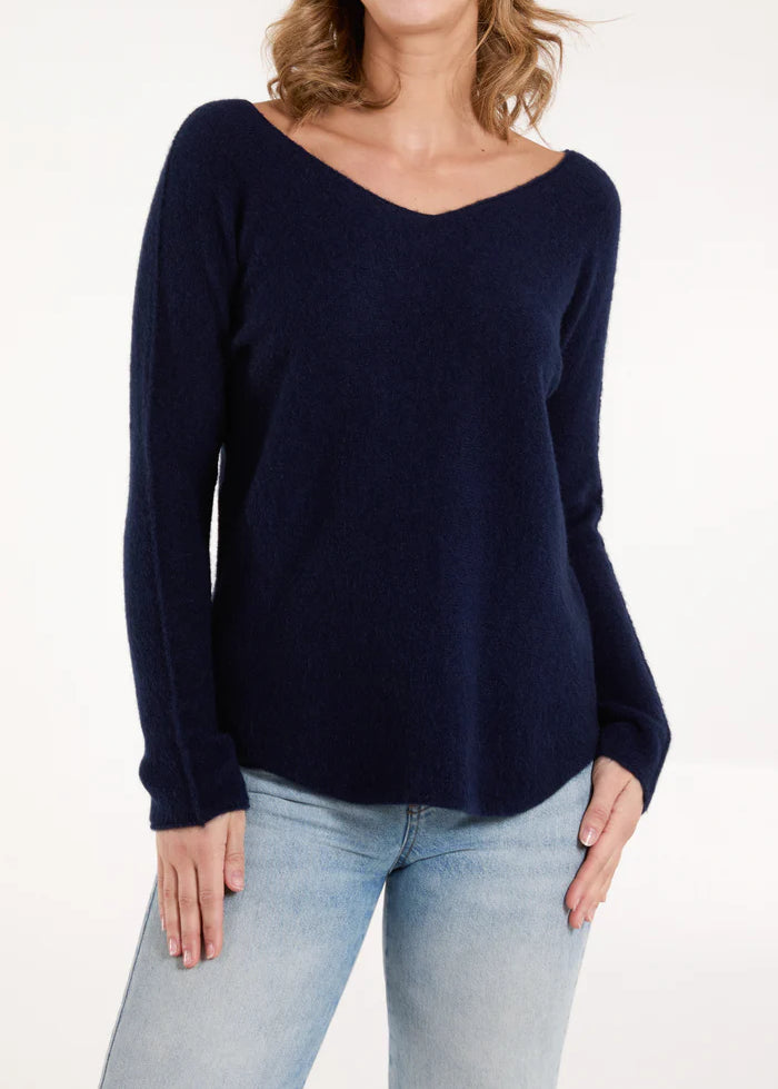 Soft touch v neck jumper in Navy