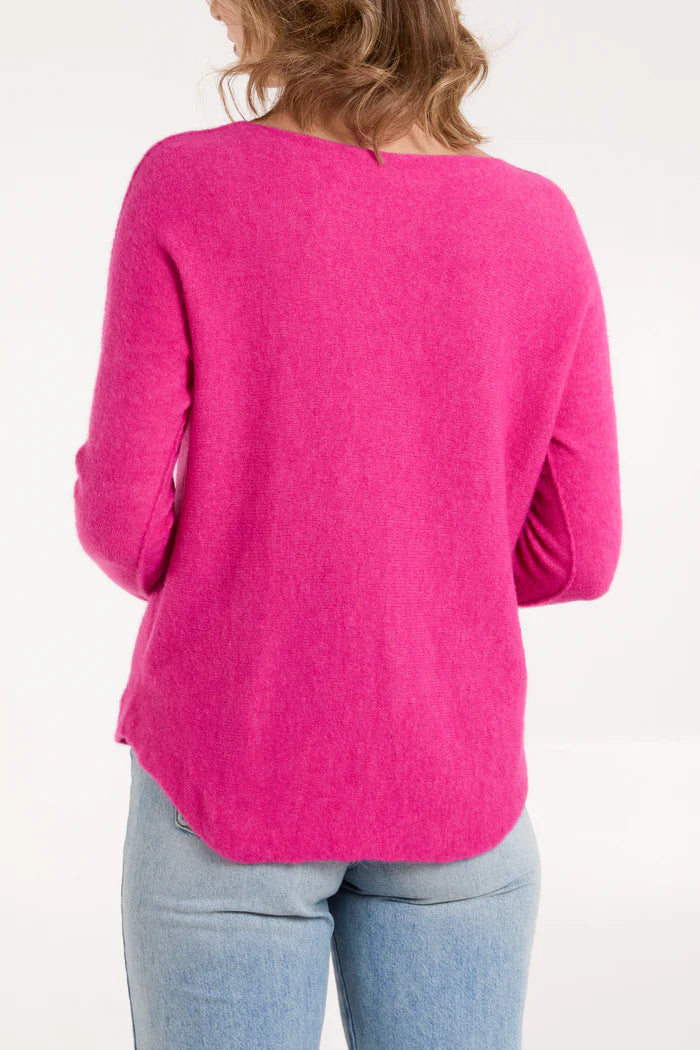 Soft touch v neck jumper in Fushia