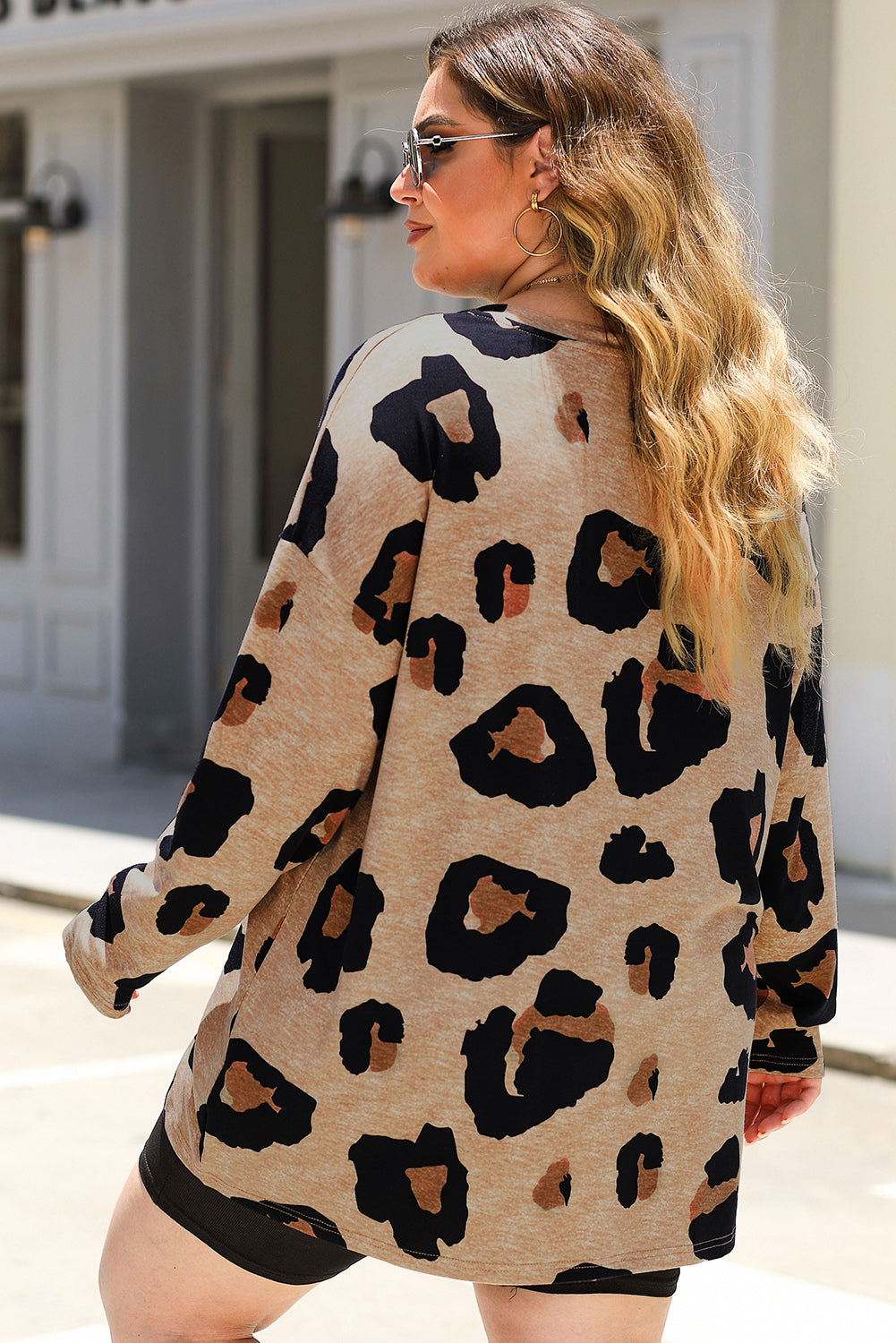 Multicolour Leopard Print Long Sleeve Plus Size T-Shirt