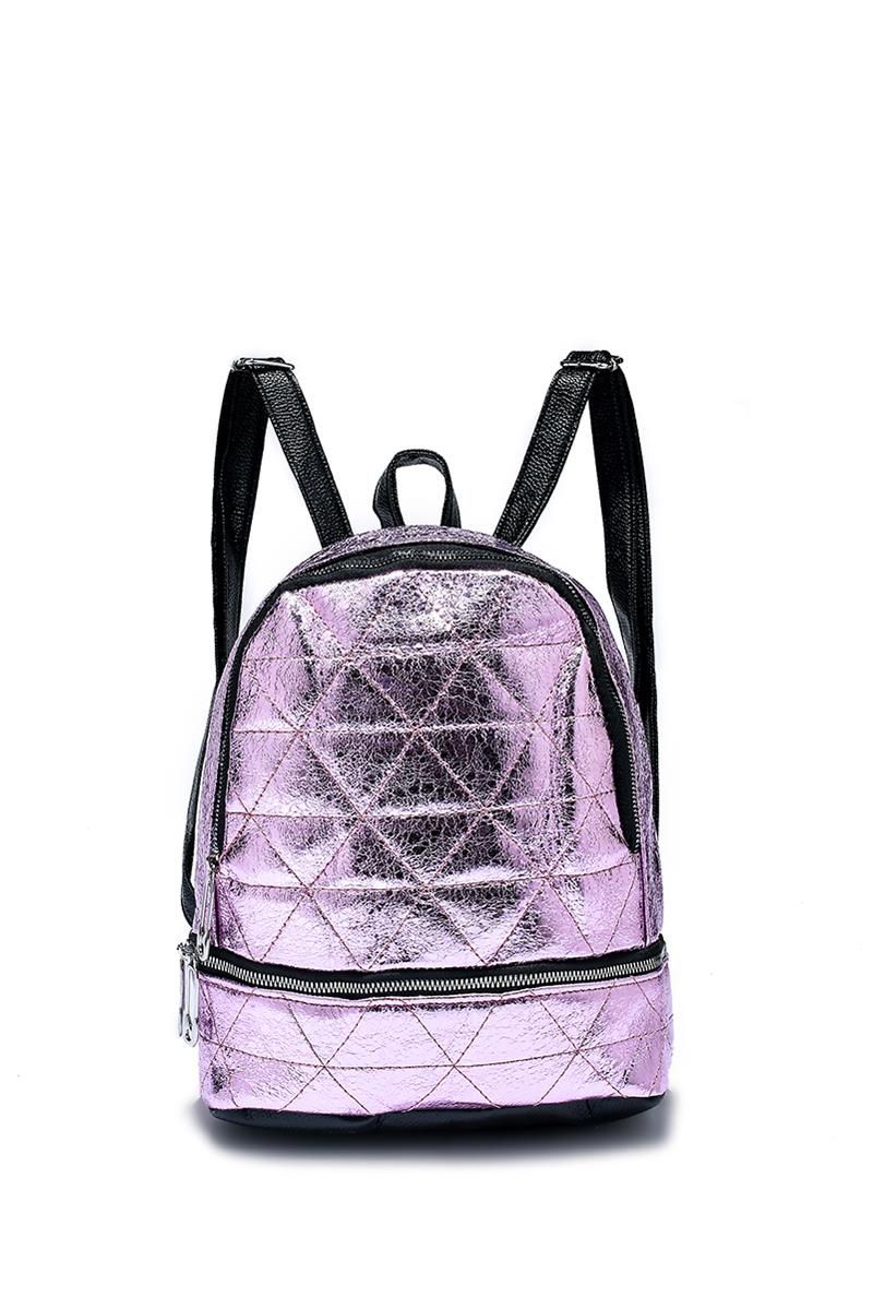 Metallic Foil & Safety Pin Zip Backpack in Pink