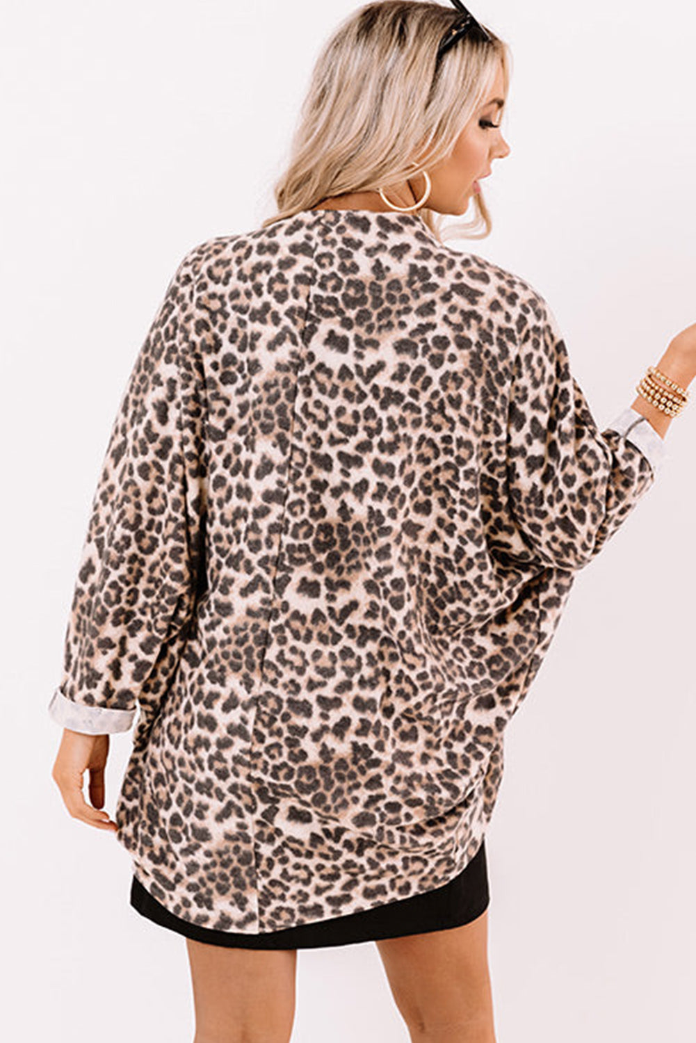 Leopard Print Batwing Sleeve Loose Tunic Cardigan