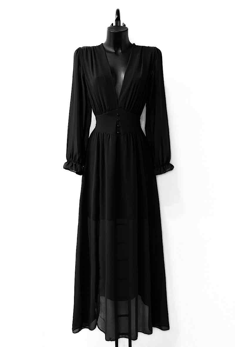 Plain Black Maxi Dress Made in Italy