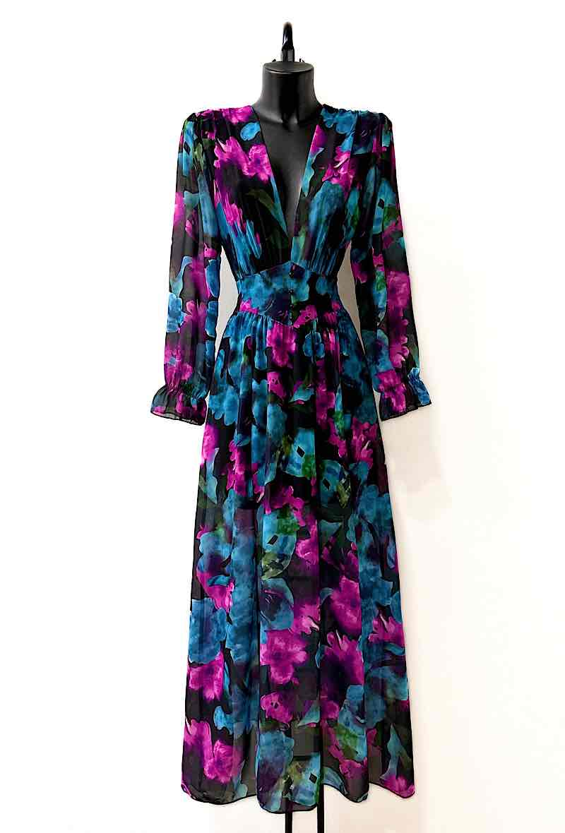 Black Floral Maxi Dress Made in Italy