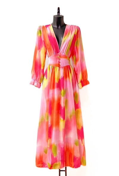 Pink & Orange Maxi Dress Made in Italy