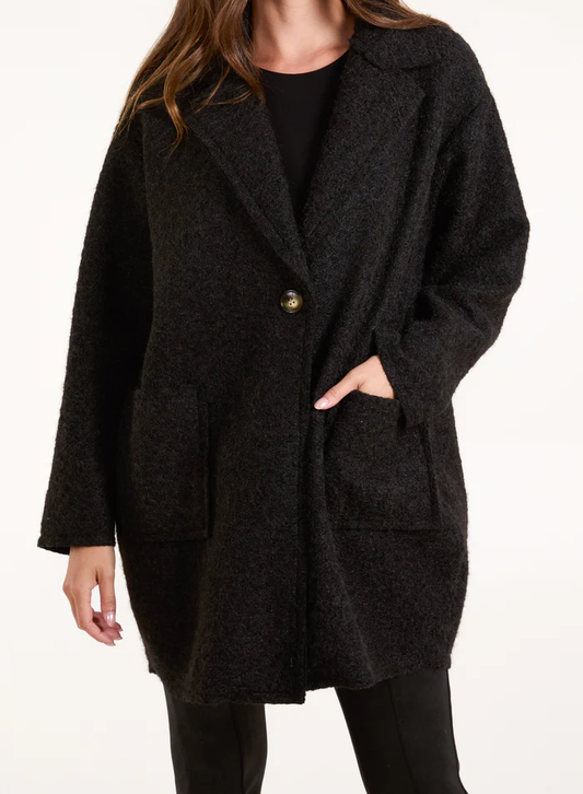 Black Pocket Knit Coat Made in Italy