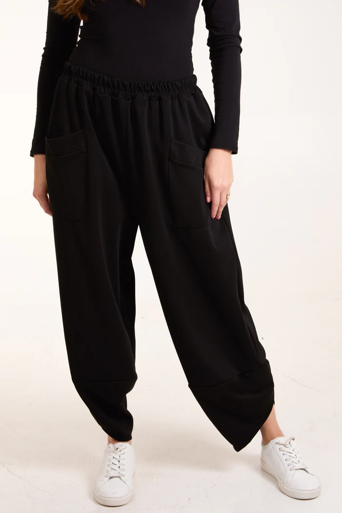 Black Jersey Split Hem Baggy Pocket Joggers