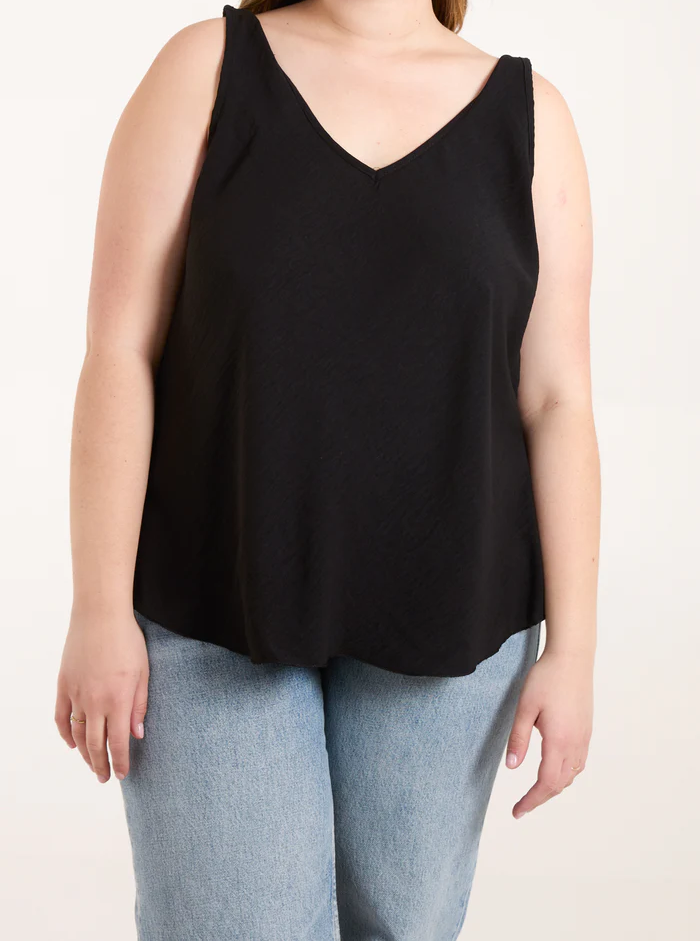 Bias Cut Double V-Neck Basic Black Top