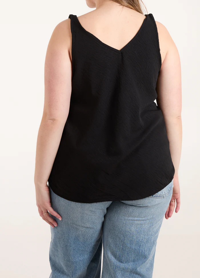 Bias Cut Double V-Neck Basic Black Top