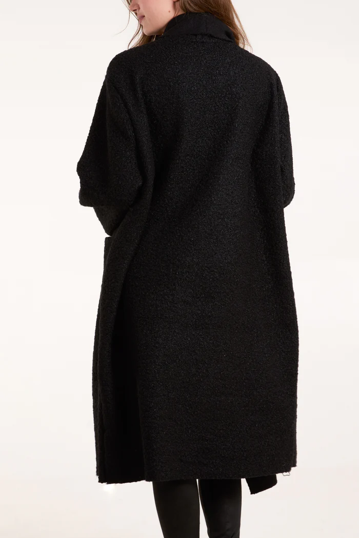 Longline Waterfall Pocket Coat in Black