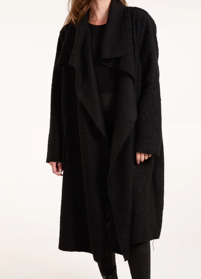 Longline Waterfall Pocket Coat in Black