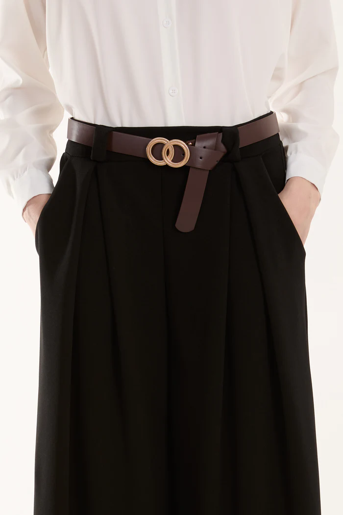 Black Wide Leg Trousers with Pockets and Belt