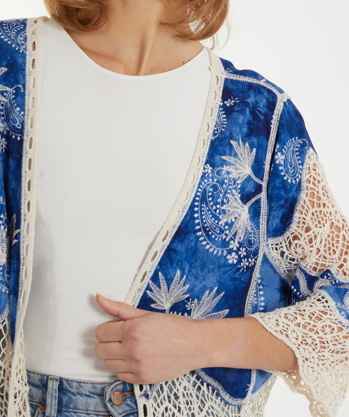 Blue Crochet Detail Kimono