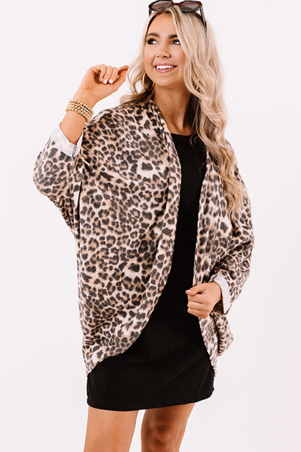 Leopard Print Batwing Sleeve Loose Tunic Cardigan