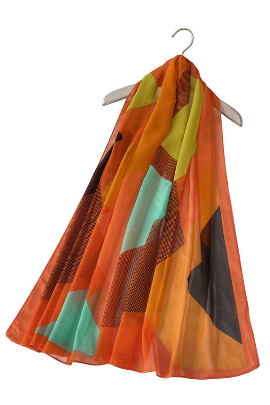 Vibrant Geo Print Chiffon Scarf