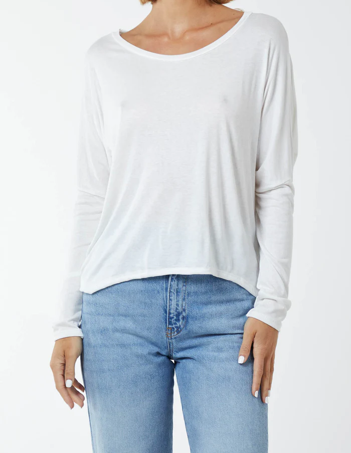 Basic Long Sleeve High Low Top in Cream