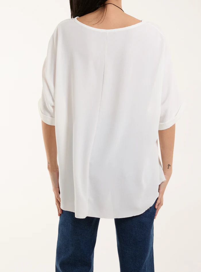 Short Sleeve Necklace Blouse in Cream