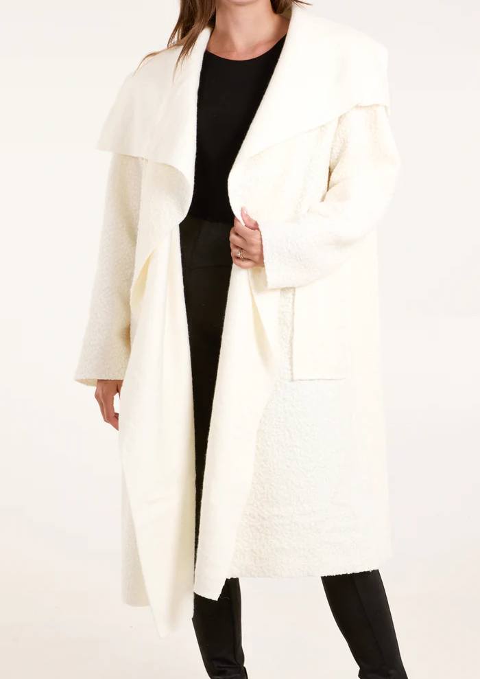 Longline Waterfall Pocket Coat in Cream