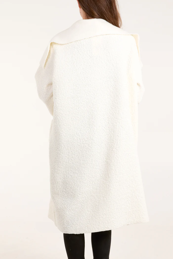 Longline Waterfall Pocket Coat in Cream