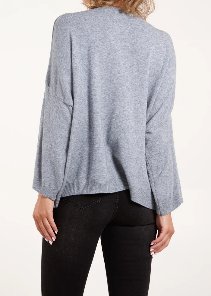 Fine Knit Crew Neck Long Sleeve Jumper in Grey