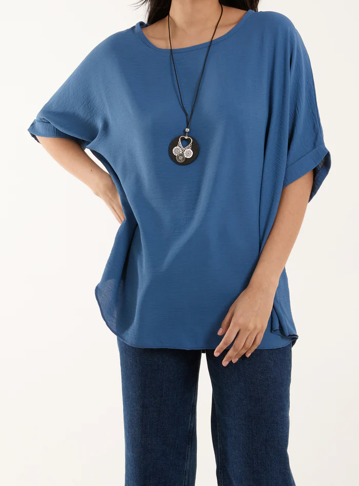 Short Sleeve Necklace Blouse in Denim