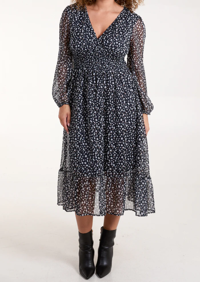 Spotty V Neck Midi Dress