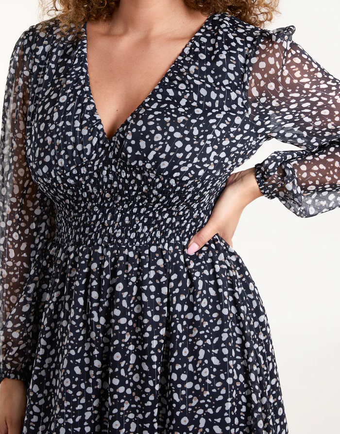 Spotty V Neck Midi Dress