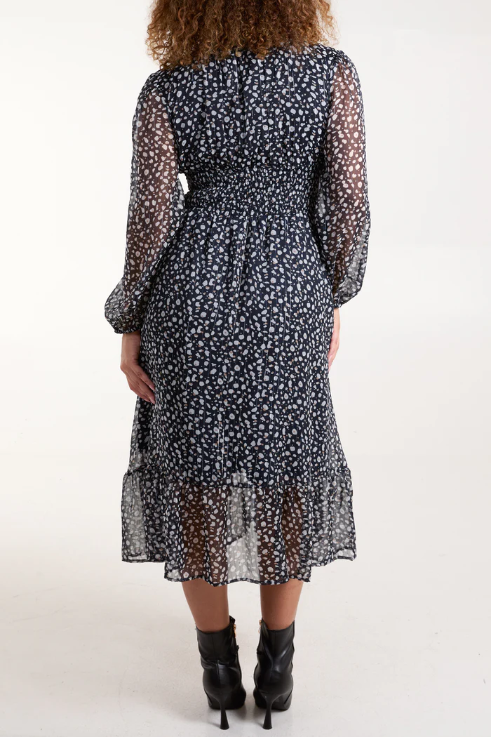 Spotty V Neck Midi Dress