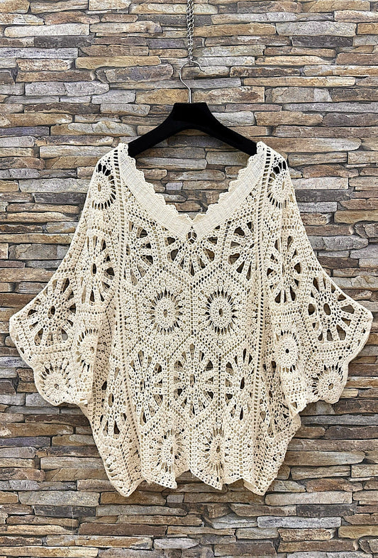 Beige Cotton Crochet Top