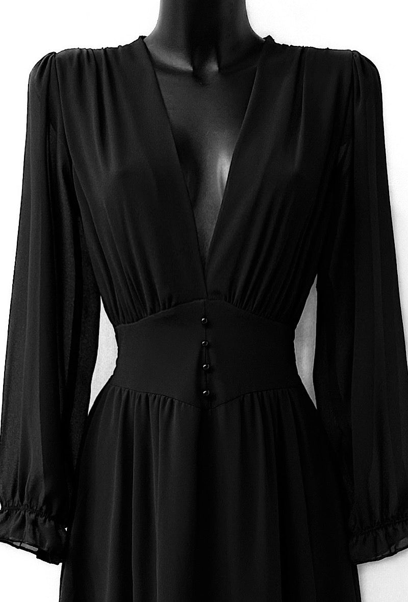 Plain Black Maxi Dress Made in Italy