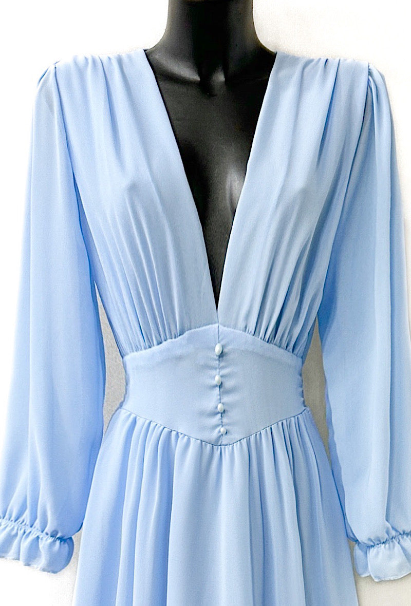 Plain Blue Maxi Dress Made in Italy