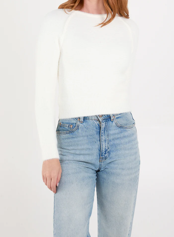 Cream Fluffy Knit Cropped Jumper