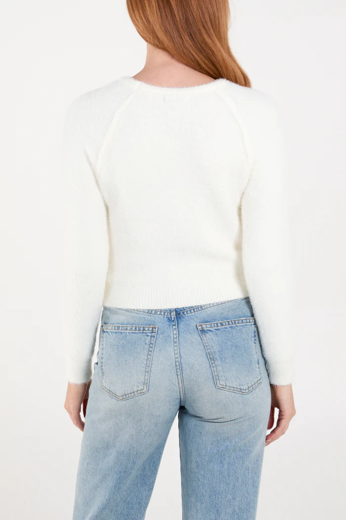 Cream Fluffy Knit Cropped Jumper