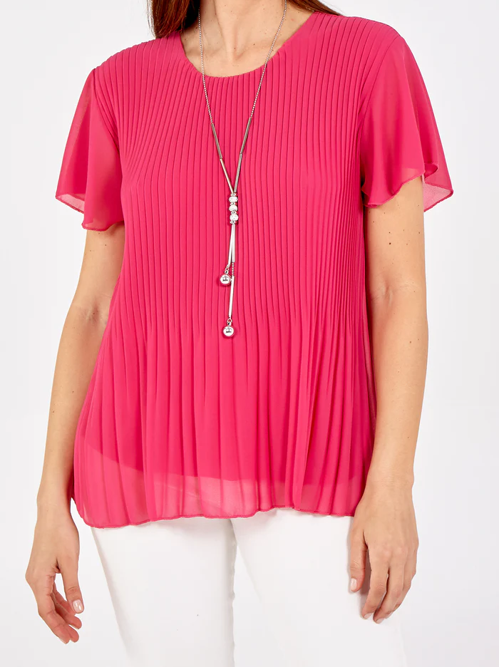 Fuchsia Pleated Top with Necklace